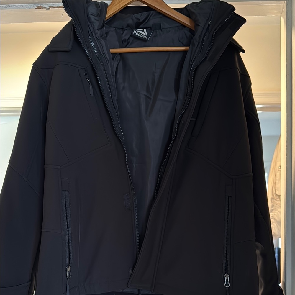 Reebok Black Performance Jacket with Hood and Weather-Resistant Material